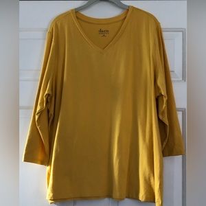 Denim & Co, Vneck Top with 3/4 length sleeves, marigold color, XL.